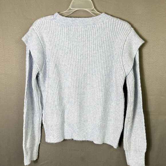 Sincerely Jules blue sweater cable knit ruffle shoulder Small - Picture 2 of 10